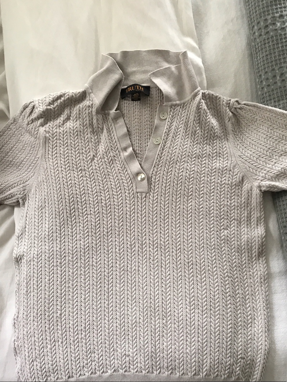 Unisex Truth  Cream Cable-Knit Short Sleeve Polo